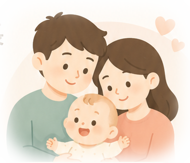 A family gathered around their baby, sharing a warm moment together